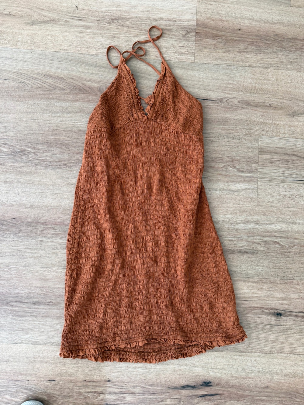 Anthropologie Burnt Orange Smocked Halter Maxi Dress